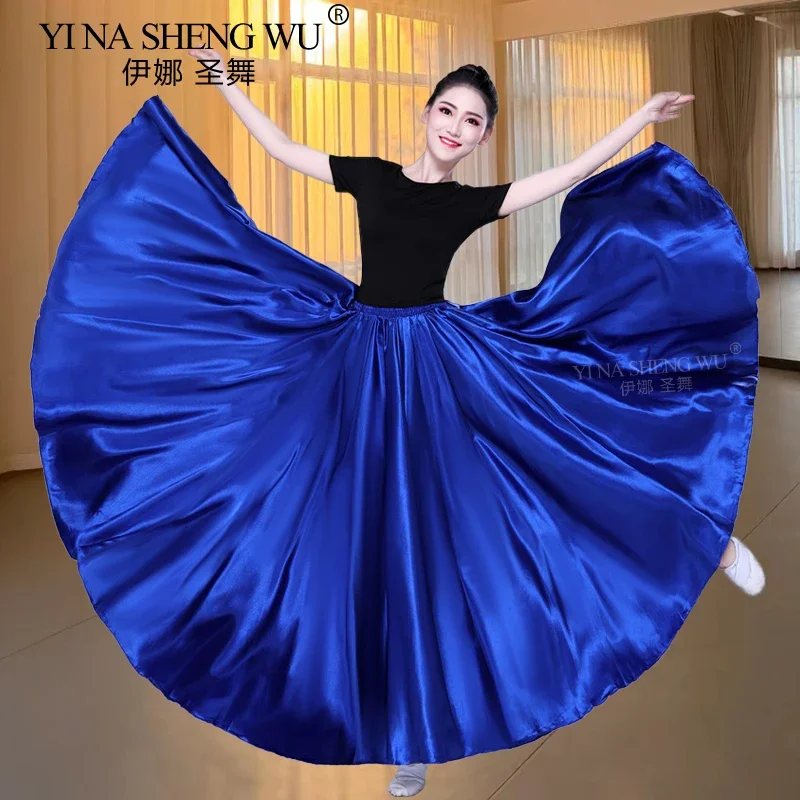 Jupe en Satin à 360 degrés, Costume de spectacle de danse du ventre, jupe longue espagnole en Satin, grande balançoire, vêtements d'entraînement de danse féminine