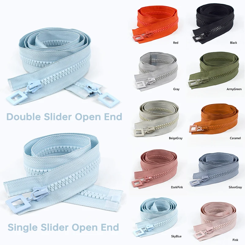 

8 # Single/Double Sliding Zipper Open End Resin Zip Down Jacket Long Zippers Colorful Zips for Clothing Decor Sewing Accessories