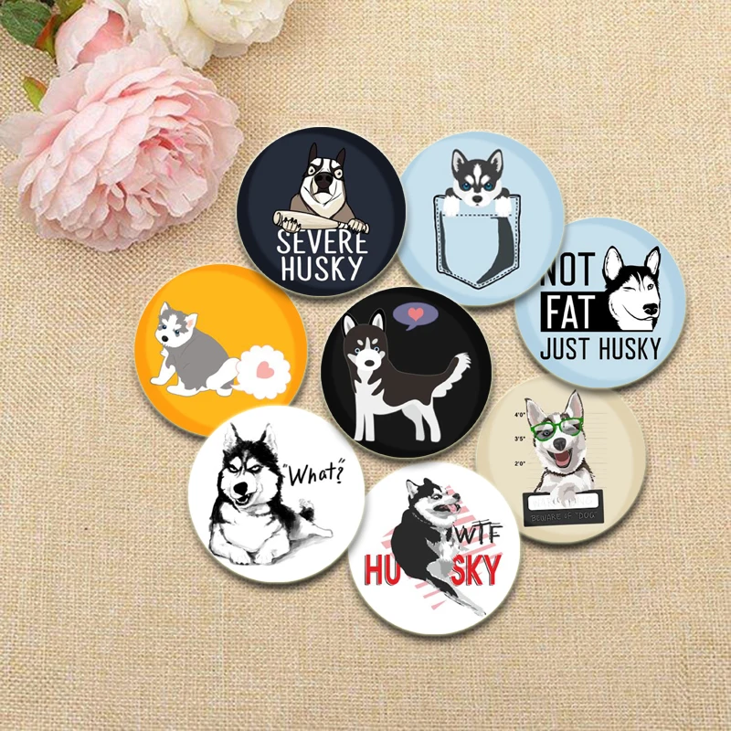 32/44/58mm Funny Husky Enamel Pins Cute Dogs Brooches Handmade Tinplate Cartoon Badge Backpack Hat Jewelry Accessories Gifts