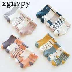 xgnvpy Spring and Autumn New Cartoon Cute Breathable Medium Tube Children Socks Combed Cotton Boys and Girls Baby Children Socks
