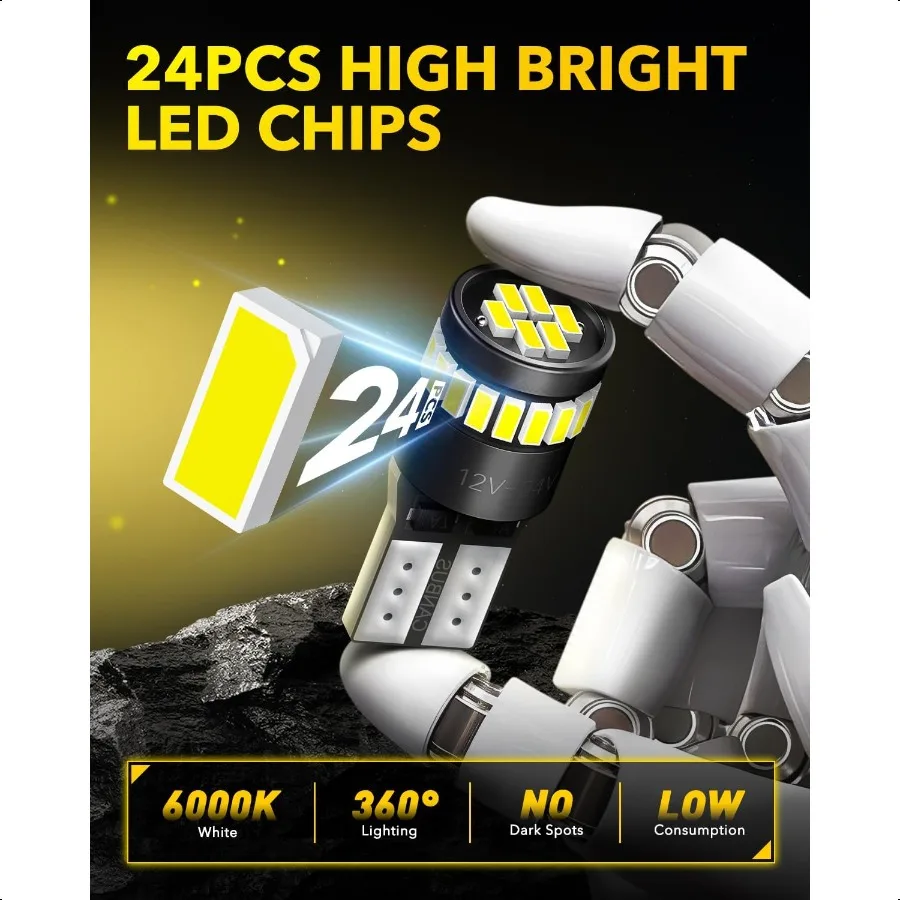 194 Lampadina a LED 6000K Bianco 168 2825 W5W T10 Cuneo 24SMD 3014 Chipsets Kit luce di ricambio a LED Senza errori per interni auto