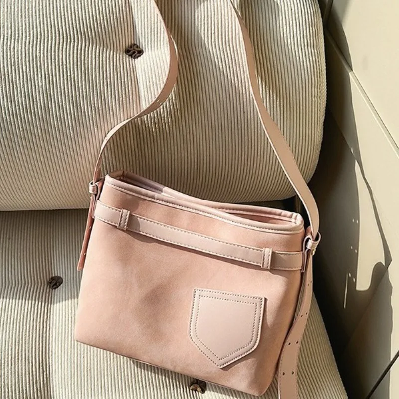 

Замшевая сумка через плечо с застежкой-молнией, регулируемым ремнем и большой вместимостью, модная универсальная сумка-мессенджер