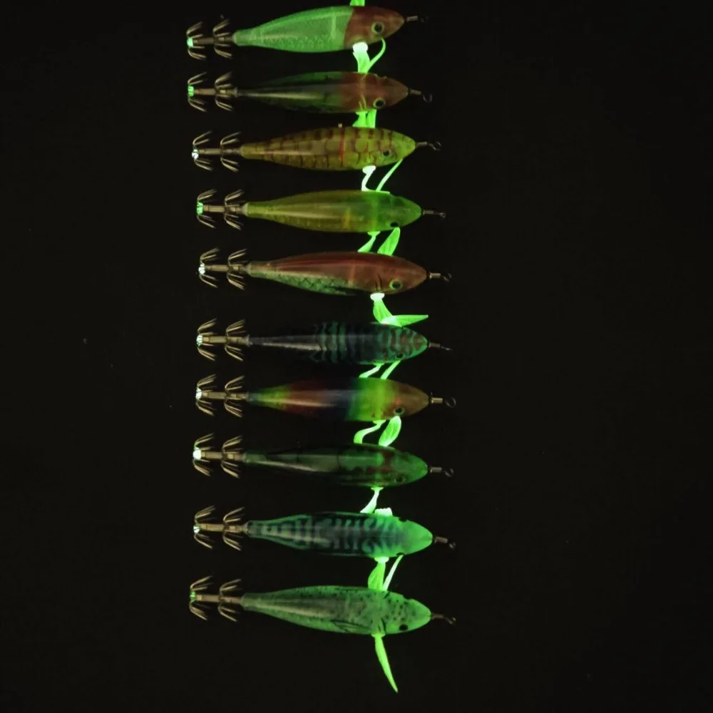 10pcs/set 8cm Glow Horizontal Squid Jig Lure Squid Jig Fishing Lure Saltwater Shrimp Cuttlefish Fishing Accessories Shrimp Baits