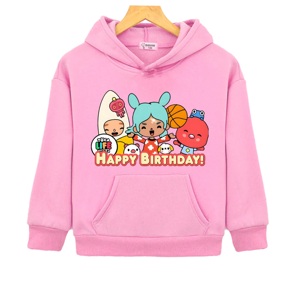Toca Boca - FELIZ ANIVERSÁRIO! Moletons para Meninos e Meninas, Estilo Novo 2026, Com Estampa de Desenho Animado, Roupas Infantis