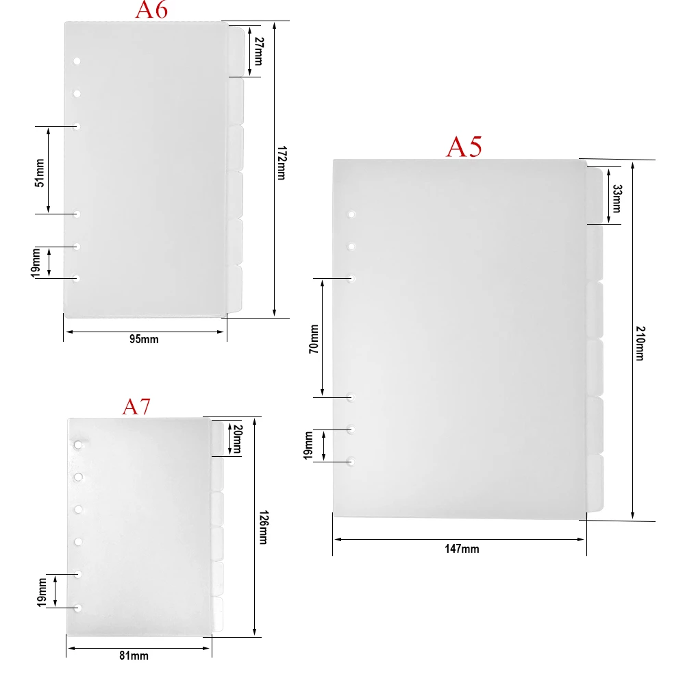 A5 A6 A7 Frosted PP 6-Tab Divider Index Pages Plate Inner Paper Spacer Planner Binder Separator Filofax Organizer Tab Dividers