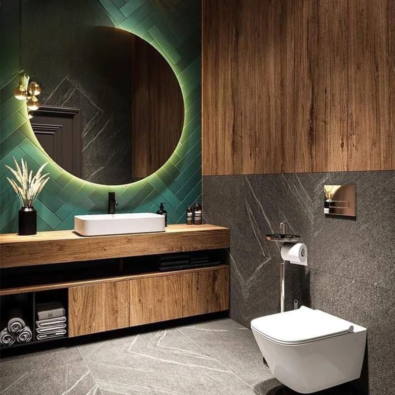 A combination of bathroom cabinets, rock panels, and light luxury bathroom washes are customized for Taipei Europe washbasin