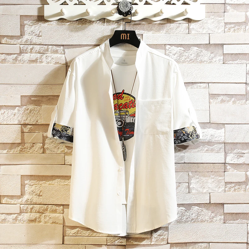 

Ice Silk Men's irt Summer Thin ort Sve Printed Retro Trendy f Sve Casual Loose Fit Faionable Urban Sle