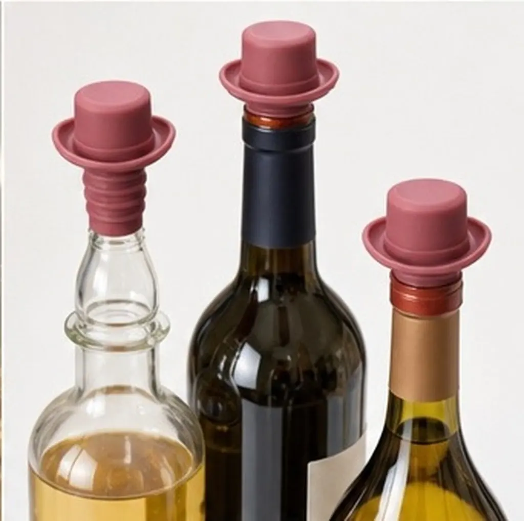 5Pcs Wine Bottle Stoppers Silicone Hat Shaped Airtight Seal Wine Closure Beverage Plug for Party Bar Club Beverage Plug