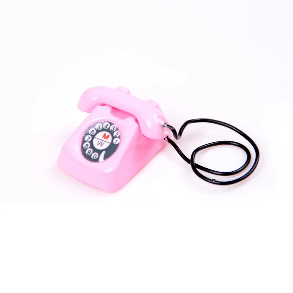 1/12 Scale Dollhouse Mini Retro Fixed Telephone Model, Miniature Simulated Landline Phone Scene Accessory