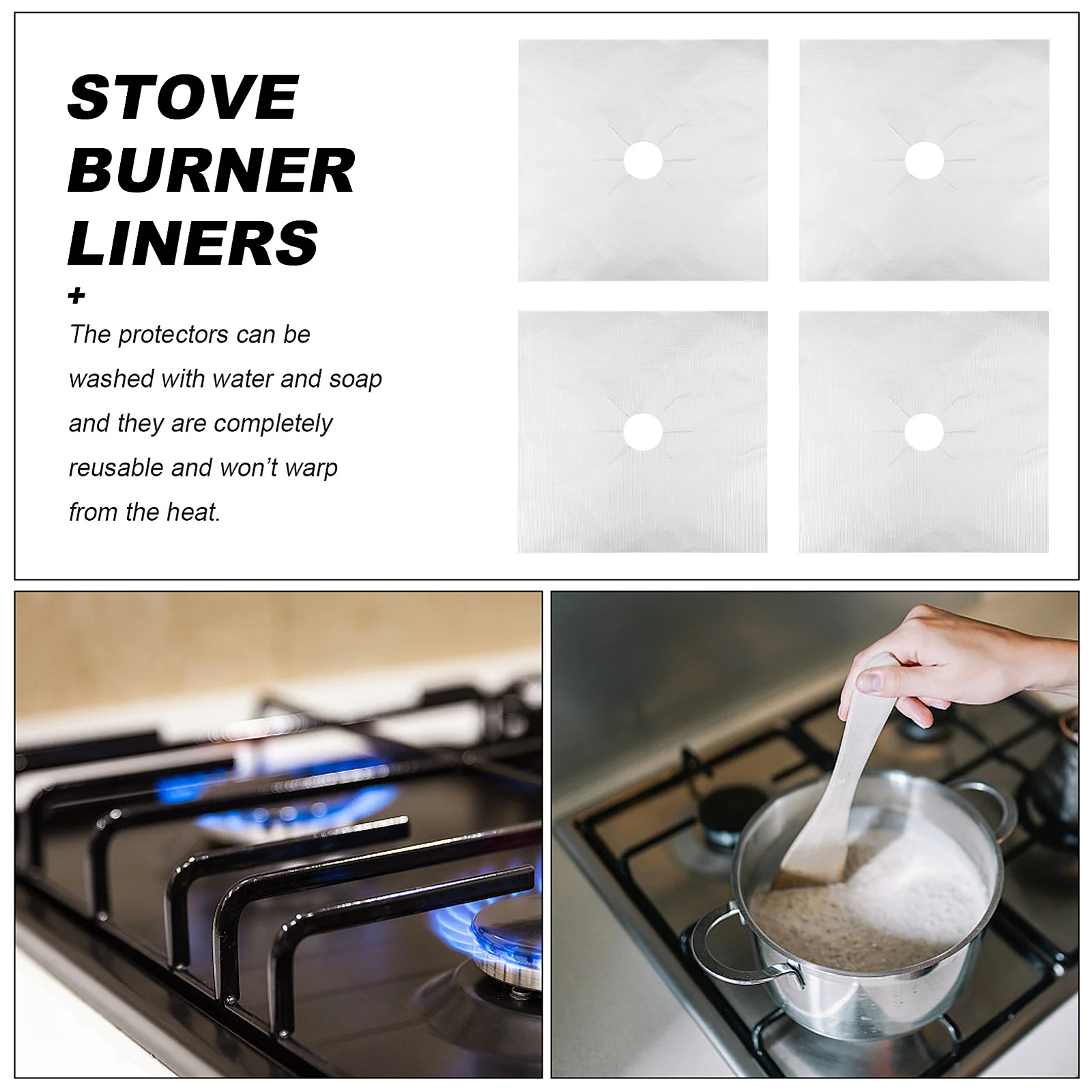 4Pcs Gas Stove Burner Covers Double Thick Heat Resistant Stove Burner Liners Easy Clean Kitchen Protector Gas Range Protectors