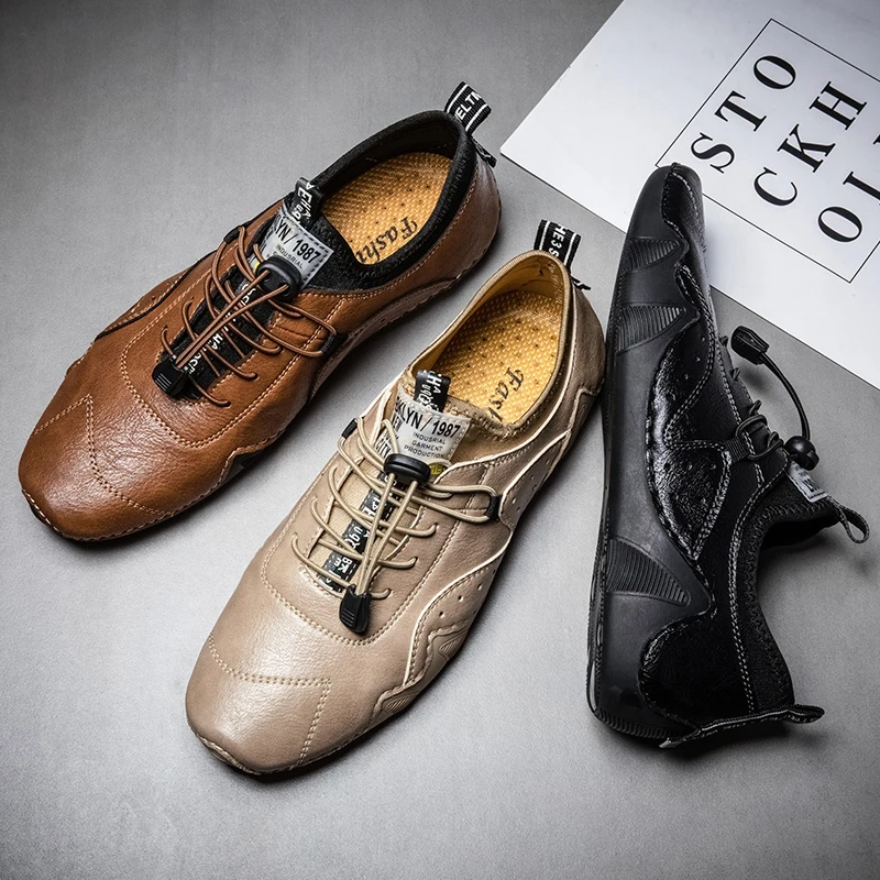 Leather Casual Sneakers for Men Driving Shoes 2024 New Fashion In Waterproof Men Doug Luxury Dress Loafers Shoes Footwear 