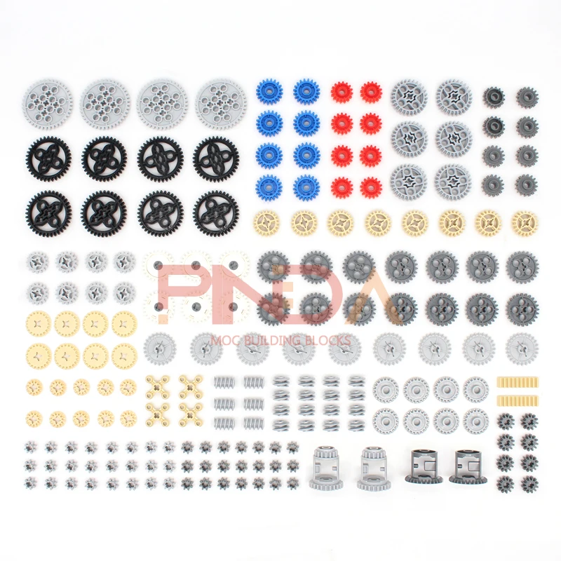 198 Stuks Set Diy Technische Onderdelen Versnelling Dikke Bouwstenen Blokken Accessoire Set Mechanische Bulk High-Tech Speelgoed