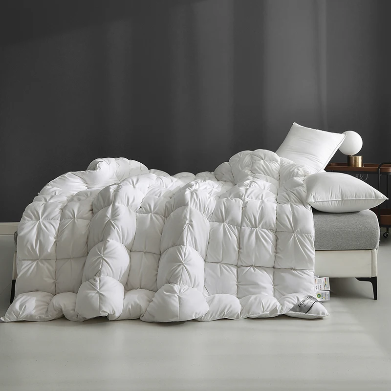 Luxury Pinch Pleat White Goose Down Comforter Cloud-Like Fluffy All Season Duvet Insert Ultra Soft Hotel Grade Down Proof Quilt