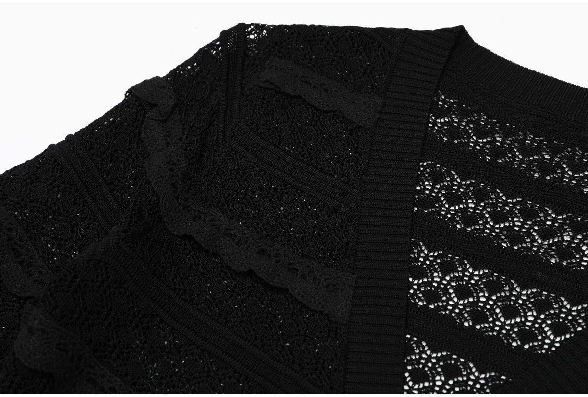 ZJYT Elegant Autumn Long Sleeve Knit Sweater Dresses for Women 2026 New Hollow Out Black Casual Short Dress Female Vestidos Pink - view 5