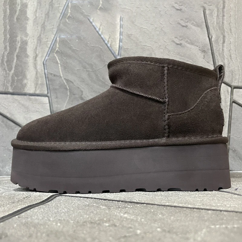 

Ультра мини-платформа, зимние модные теплые меховые женские зимние ботинки на толстой подошве с приподнятой кожаной шерстью