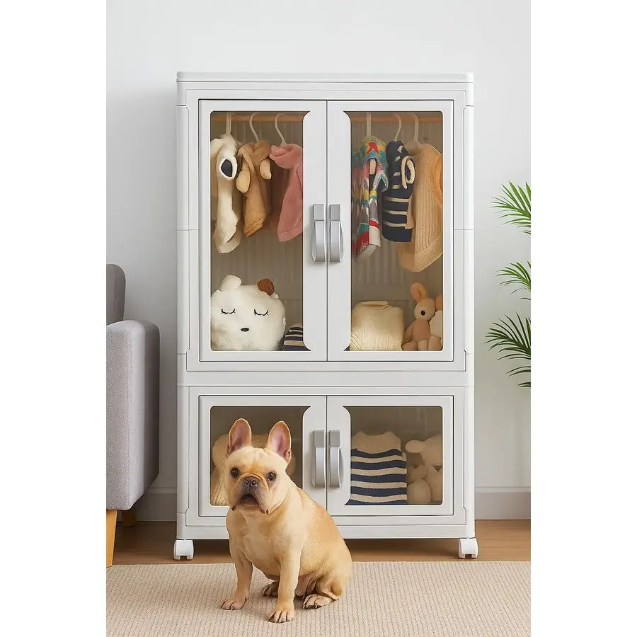 

Pet Clothing Storage Cabinet with Hanging Rod Foldable Plastic Storage Bin 2Tier Dog Clothes Organizer for Small Pets Lightweig