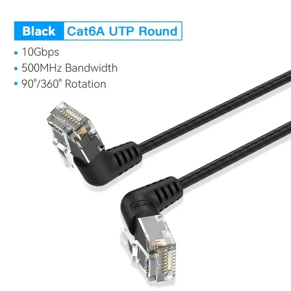 Double Elbow CAT6A Ethernet Cable Slim Cable 10Gbps Cat6 Lan Cable PVC 360 Rotatable Cat6 Internet Cable