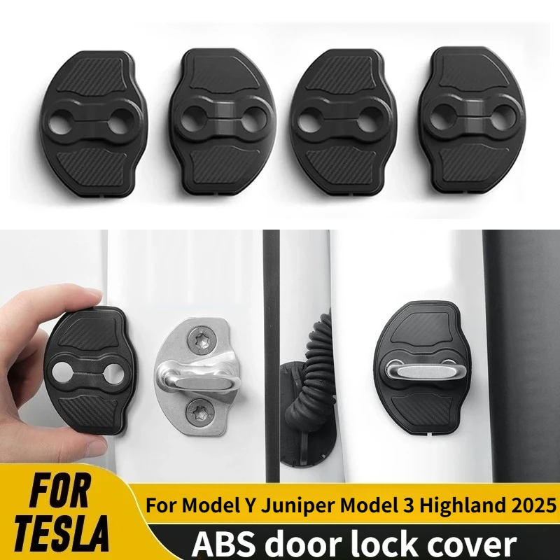 

Door Lock Cover for Tesla Model Y Juniper Model 3 Highland 2025 ABS Carbon Fiber Pattern Door Silent and Shock-absorbing Part