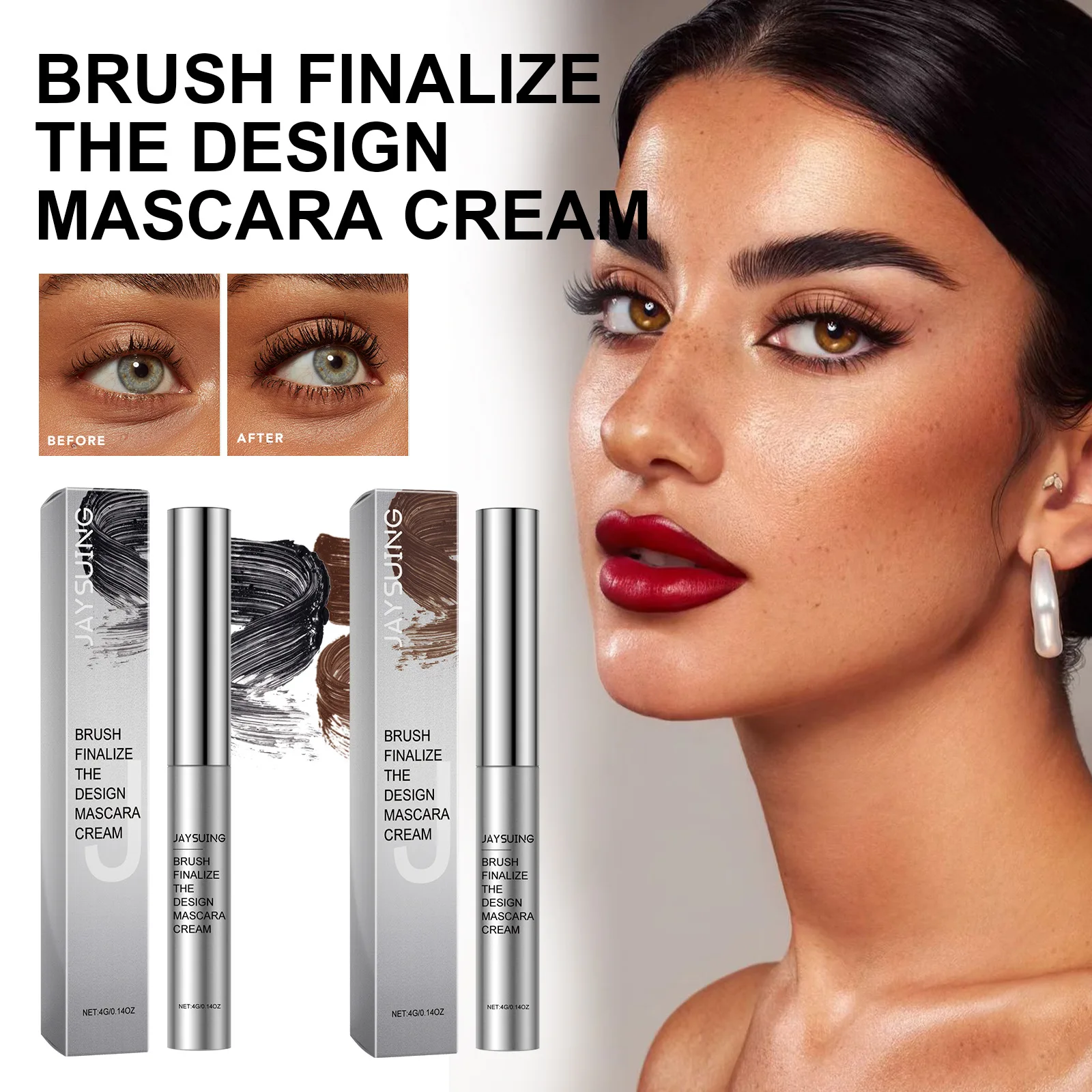 Jaysuing Brush Finalize The Design Mascara Cream Mascara naturel mince et épais avec un beau maquillage noir 3 pièces