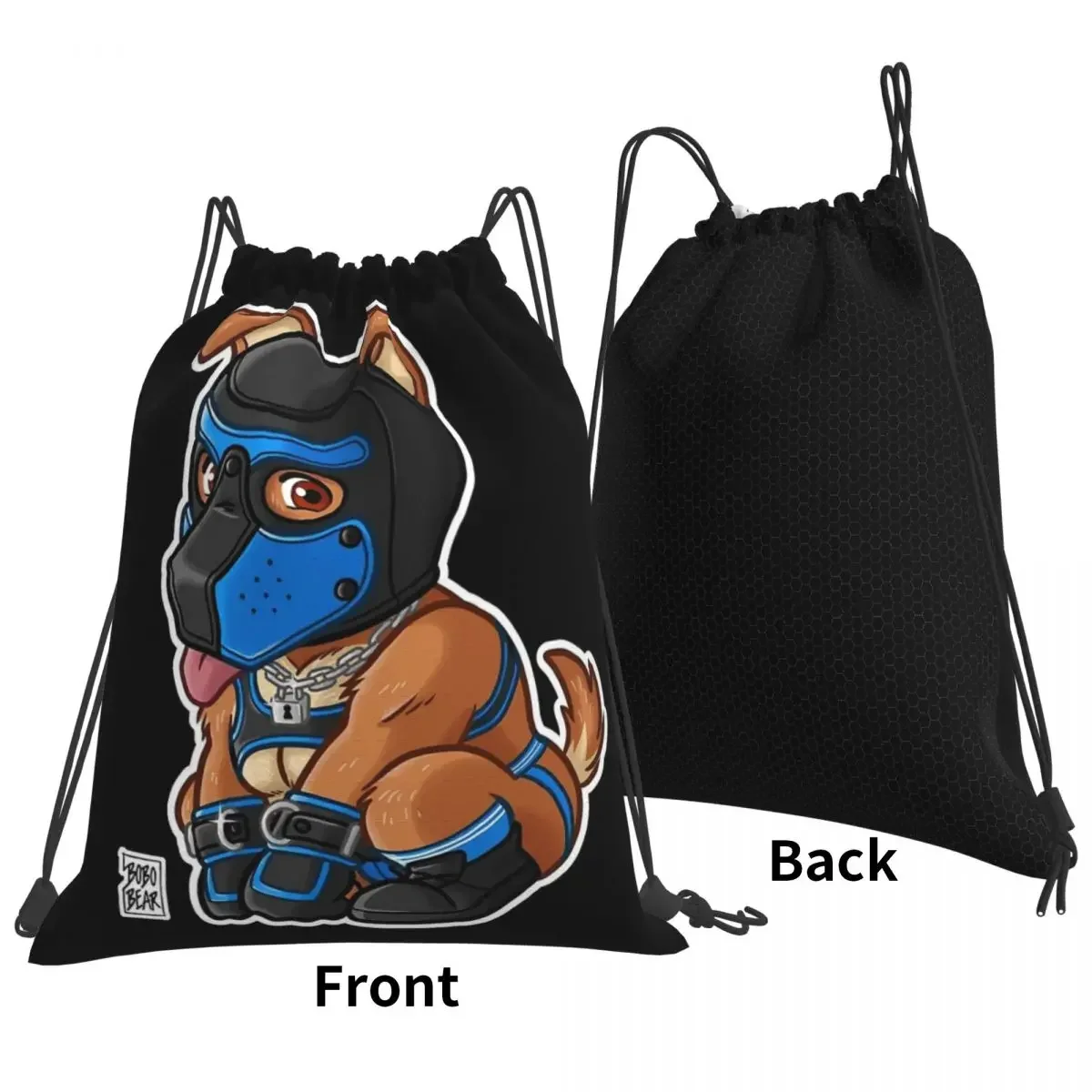 Mochila portátil série Bearzoo, brincalhão cachorro azul máscara, Drawstring Bundle Pocket, bolsa de esportes para estudantes de viagem