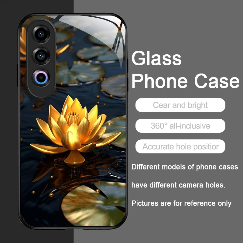 الإبداعية الذهبي لوتس زهرة نمط الزجاج المقسى جراب هاتف ل OnePlus 13R 12 11 10 Pro ACE2 ACE3 Nord CE4 3 2 لايت 5G غطاء