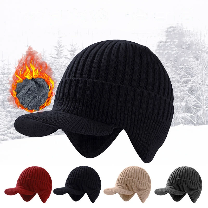 Winter Knitted Hat Outdoor Cycling Ear Protection Windproof Warmth Peaked Cap for Men Women Motorcycle Ear Cover Baseball Cap