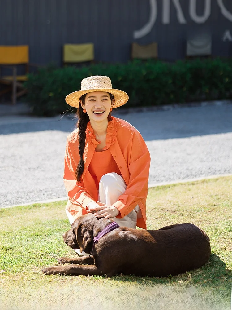 

Floral 094 Women's Magician Washed Linen Cotton Lace Collar Slimming Long Sleeve Shirt Vintage Style Loose Fit Pure Color