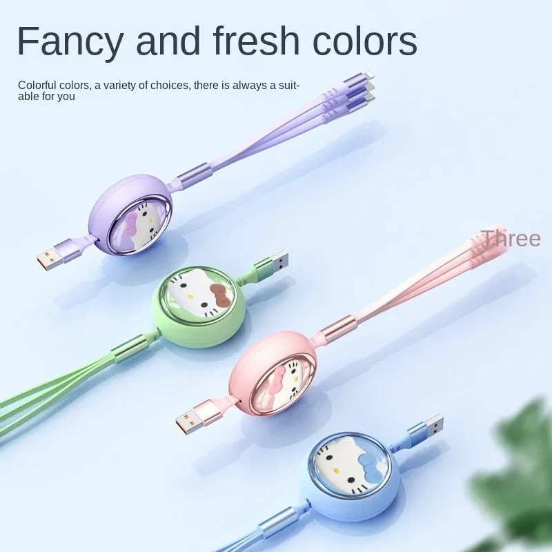 サンリオ キュート ハローキティ 格納式 マルチ 6A 急速USB充電ケーブル 3in1 USB充電ケーブル iPhone/Android対応