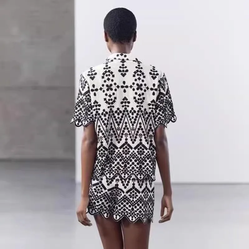 Faionable ricamato colore Blo irt e orts Set abbigliamento donna 2024 nuovo arrivo vestibilità ampia ort Sve colletto quadrato