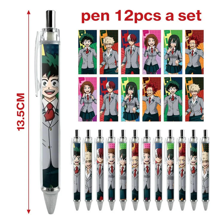 Imagem -04 - Eri Shinrin Kamui Endeavor Deku Popular Anime Conjunto de Caneta Esferográfica Periférica Secundária Impressão dos Desenhos Animados Papelaria Gel Caneta 12 Peças