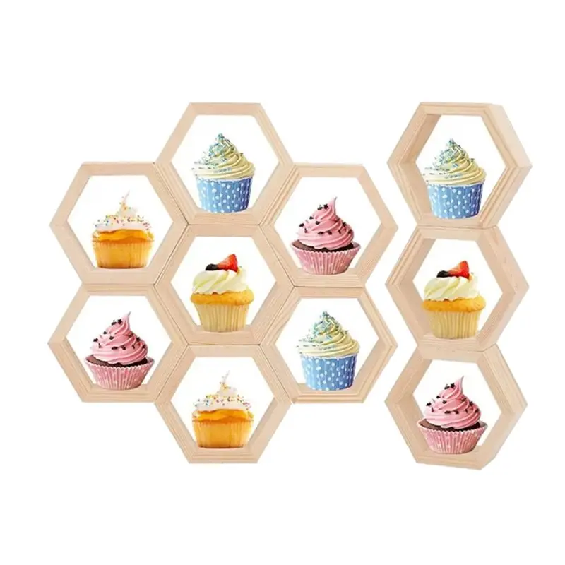 

【ELECTRONIC-ACCESSORIES】Wooden Hexagon Honeycomb Cupcake Stand(12 Pcs), For Baby Shower Boy/Girl Birthday Party