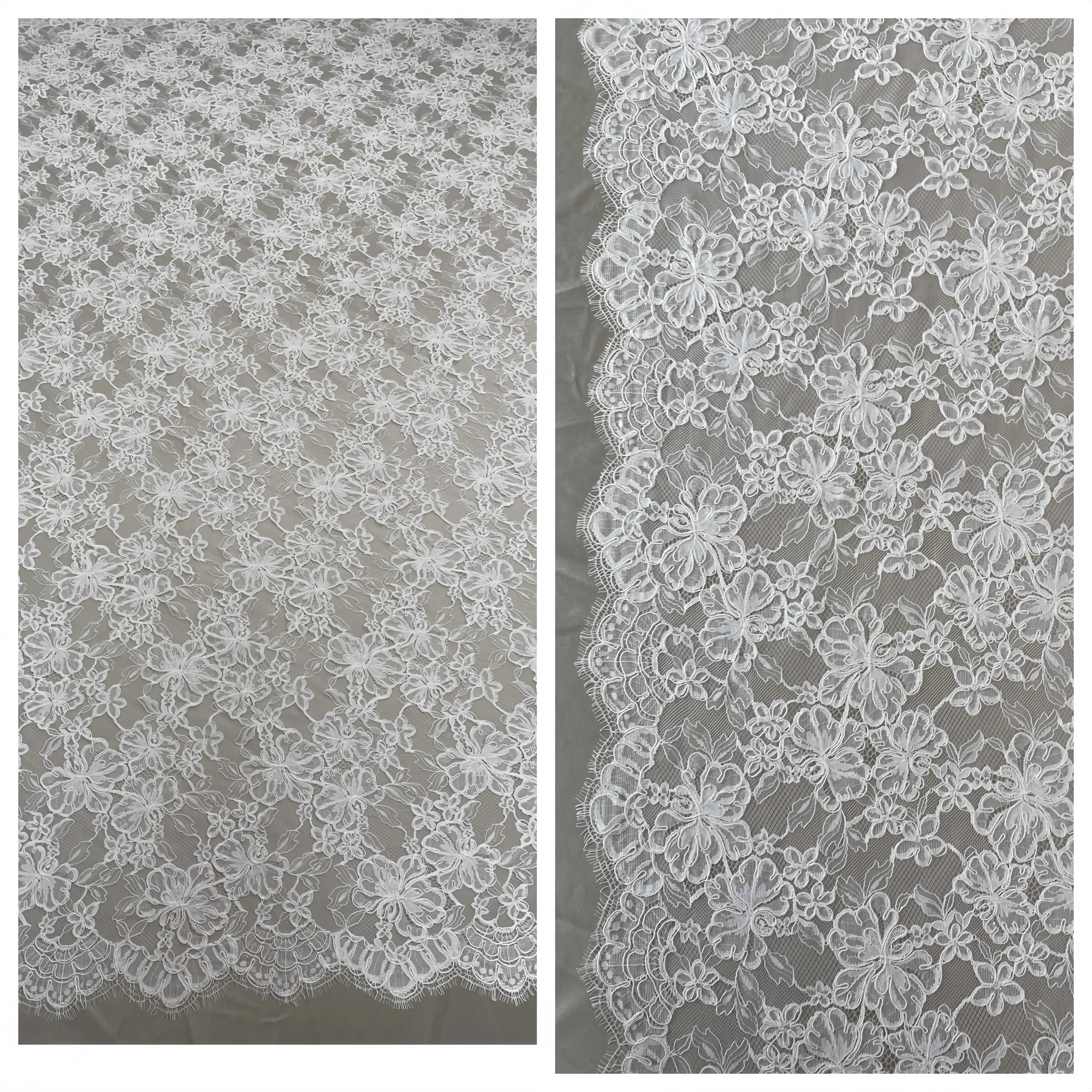 Ivory Chantilly Eyelash Lace Fabric, Bridal Wedding Dress lace with Sequins , 3 Meter Flower Lace Trim for Veil, Dress, Costume,