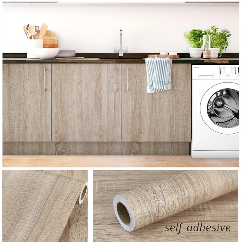 

40/60/80cm Width Wood Grain Wallpaper Stickers Wardrobe Table Furniture Renovation PVC Self Adhesive Waterproof Home Decor Film