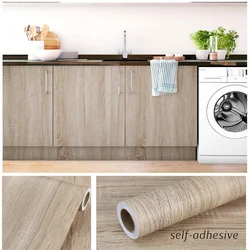 40/60/80cm Width Wood Grain Wallpaper Stickers Wardrobe Table Furniture Renovation PVC Self Adhesive Waterproof  Home Decor Film