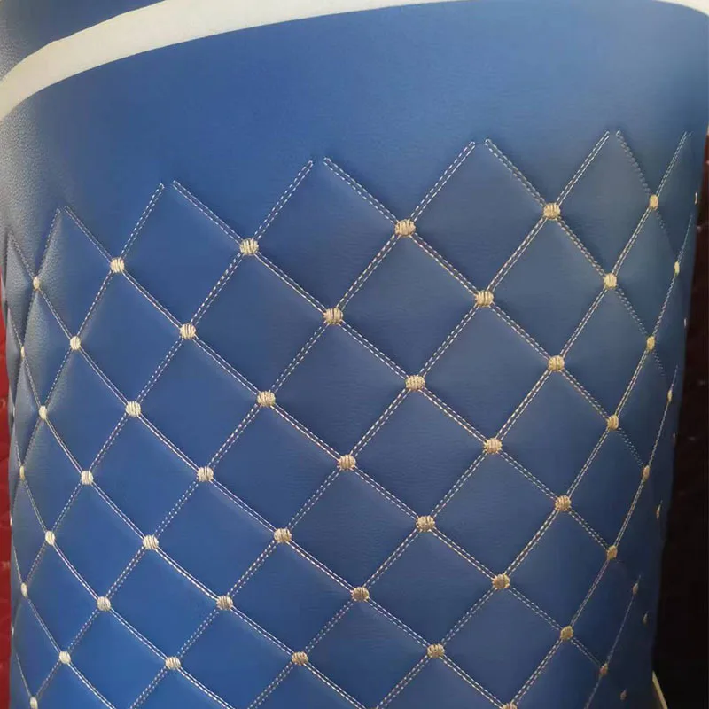 

Thick Sponge Quilted Faux Leather Fabric with Diamond Embroidery for Diy Upholstery Furniture Car Interior Decoration Material