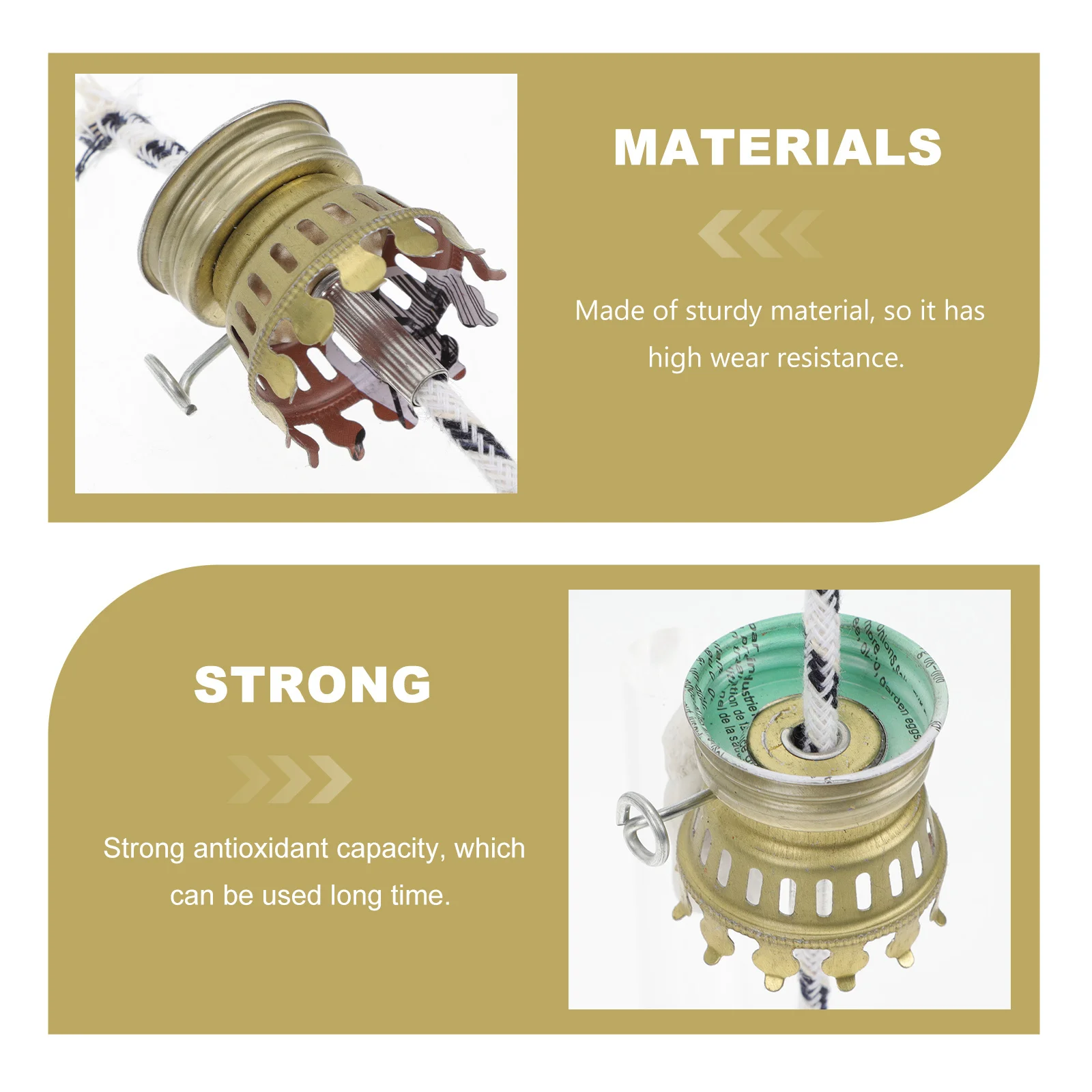 حامل مصباح مطلي بالذهب، حبل قطني معدني قوي، قطعة بديلة لقاعدة مصباح الزيت للاستخدام على المدى الطويل