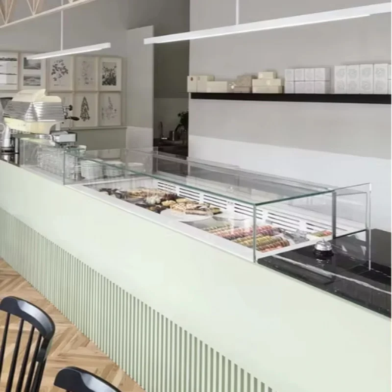 custom.Customized Luxury Modern Steel Interior Design Bakery Store New Retail Mall Display Counter LED Sh