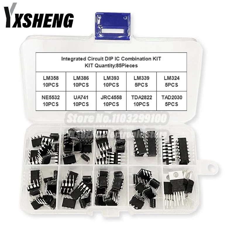 85PCS/Set Integrated Circuit DIP IC JRC4558 LM358 LM386 LM324 LM393 LM339 NE5532 UA741 TDA2030 TDA2822 Electronic Components Kit