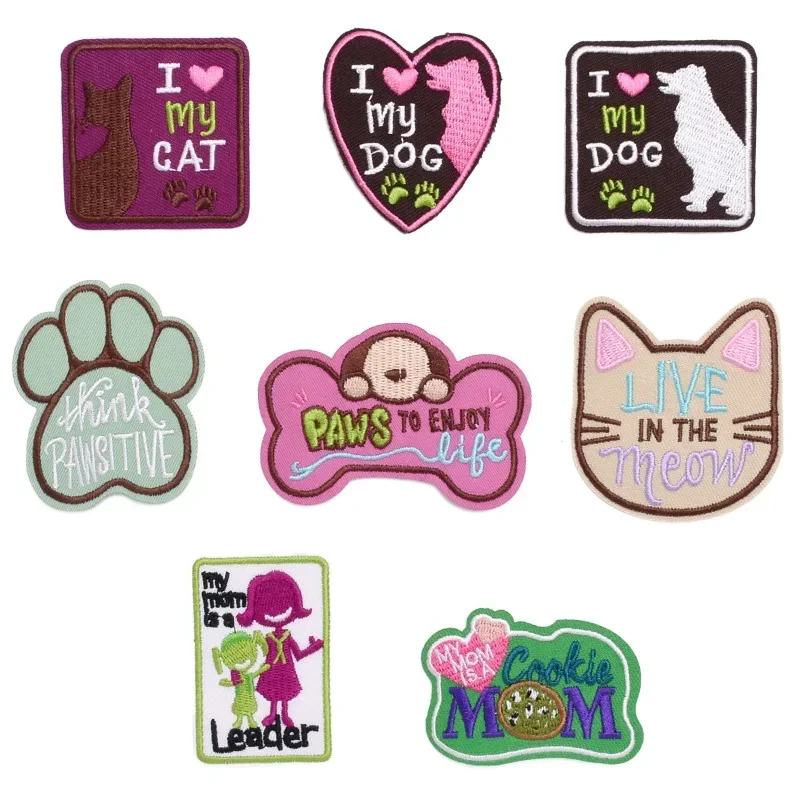 50pcs/Lot Luxury Fun Embroidery Patch Mom Cookie Love Cat Dog Paws Kid Shirt Bag Clothing Decoration Accessory Craft Applique