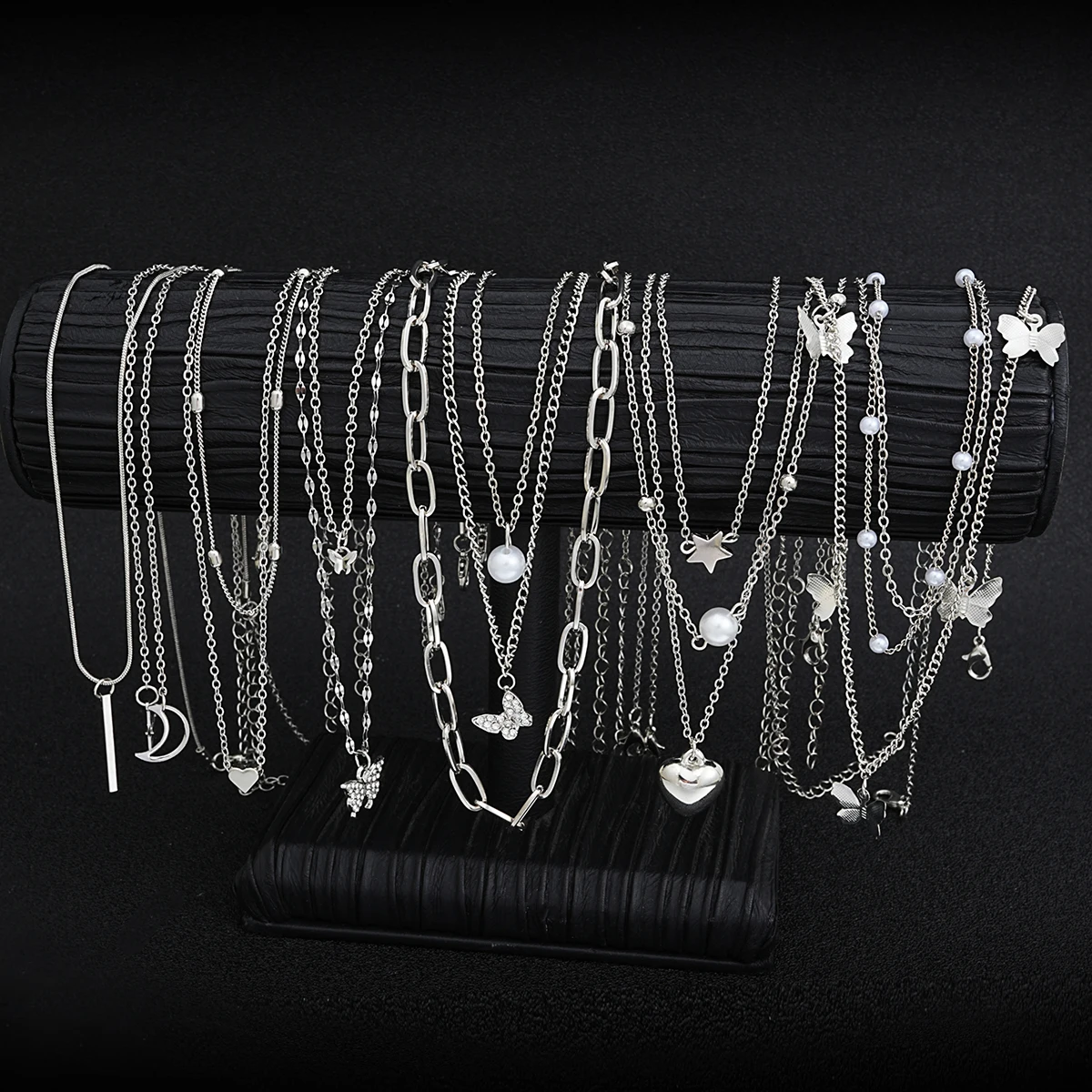 ¡Caliente! 13 unids/set collar de temperamento conjunto mariposa perla corazón estrella circón Color plata collar para mujer joyería de moda regalo