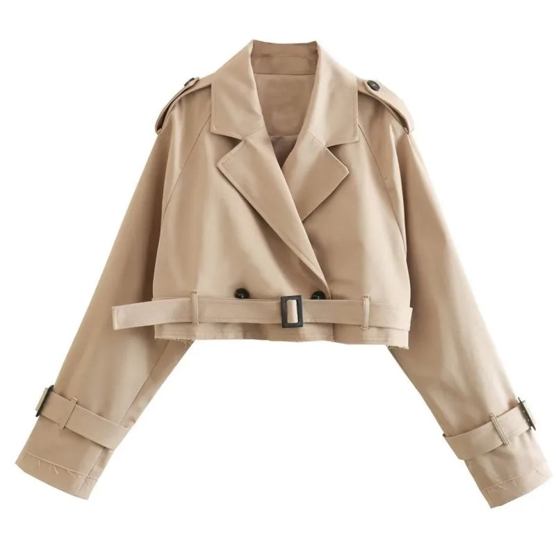 

2025 зимняя женская однотонная повседневная ветровка с короткими рукавами и поясом, стильная уютная верхняя одежда для повседневной носки