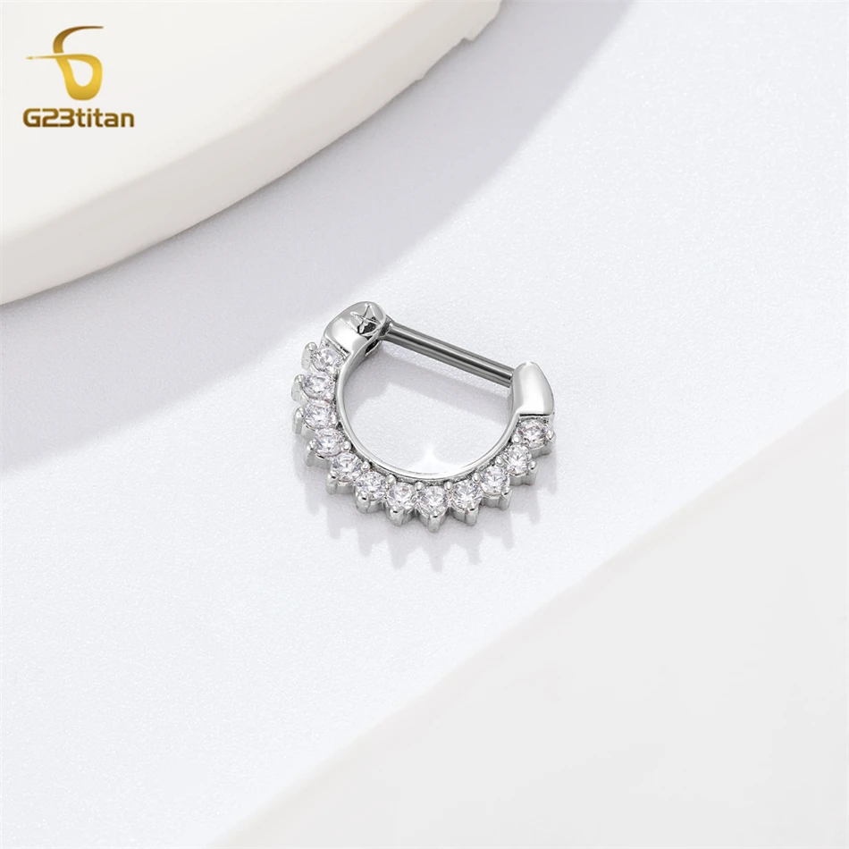 G23titan 16G 8mm Septum Clicker Crystal Zircon Nose Piercing Ring G23 Titanium Bar Silver Color Body Jewelry Gothic Accessories