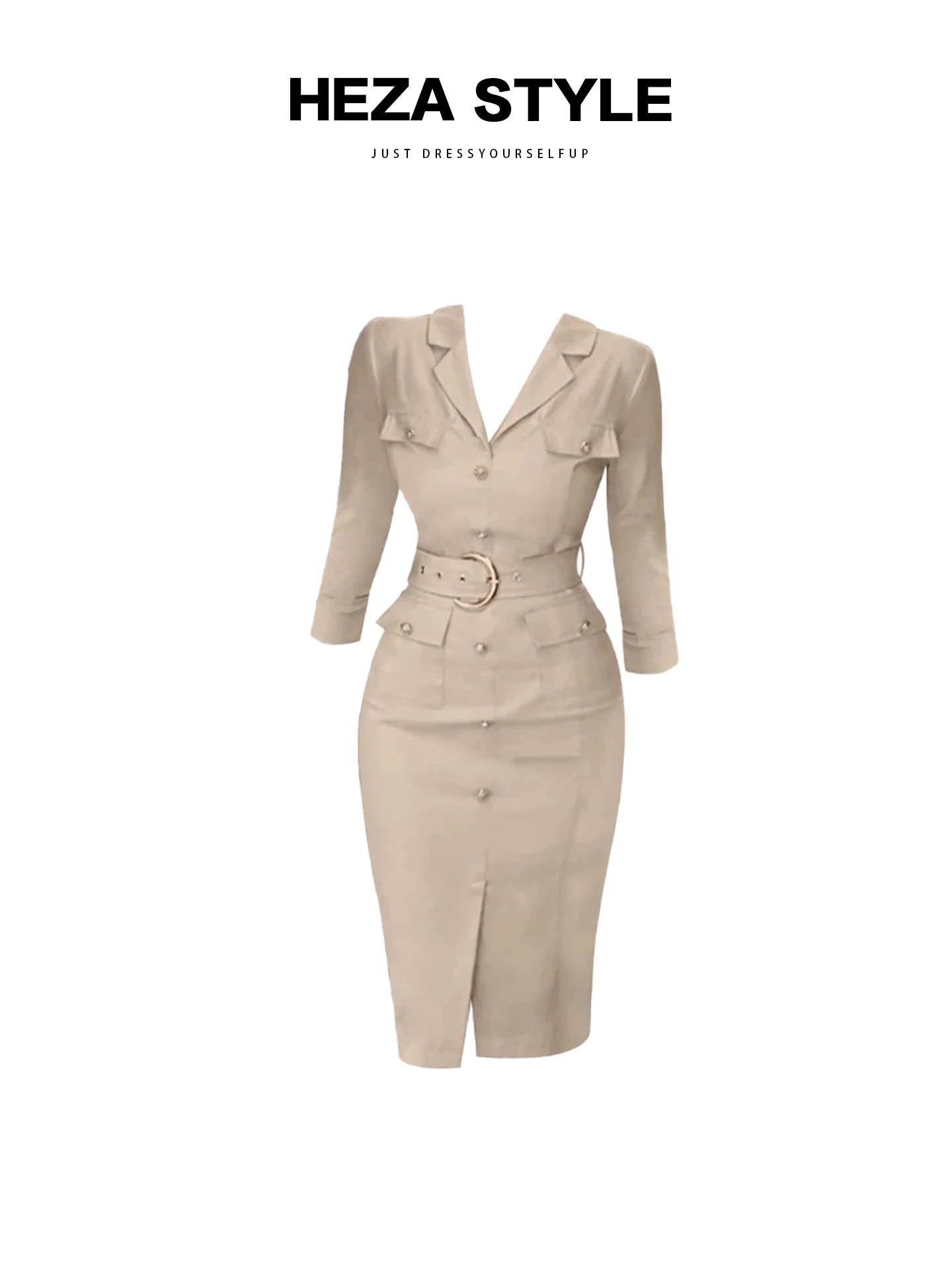 

HEZA Commuter Dr Женская облегающая длинная юбка с разрезом, весенне-летняя рабочая одежда, с V-образным вырезом, длинными рукавами, больших размеров, модная, элегантная