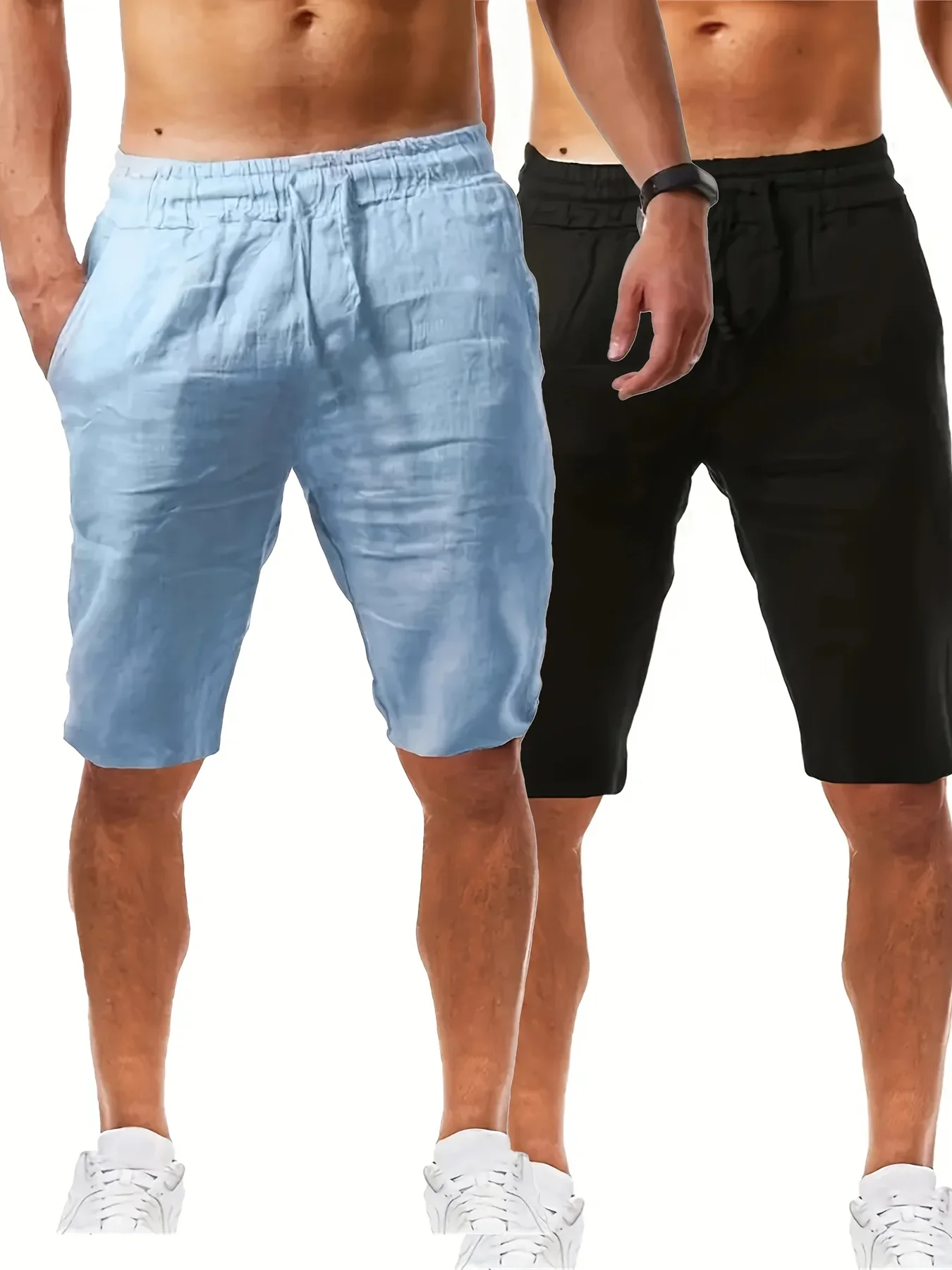 2-Pack of solid color cotton casual shorts, cotton summer casual shorts, summer beach shorts.rv