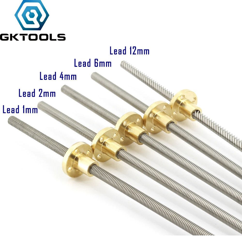 304 stainless steel T8 screw length 100mm lead 1mm 2mm 3mm 4mm 8mm 10mm 12mm 14mm 16mm 20mm trapezoidal spindle  with brass nut