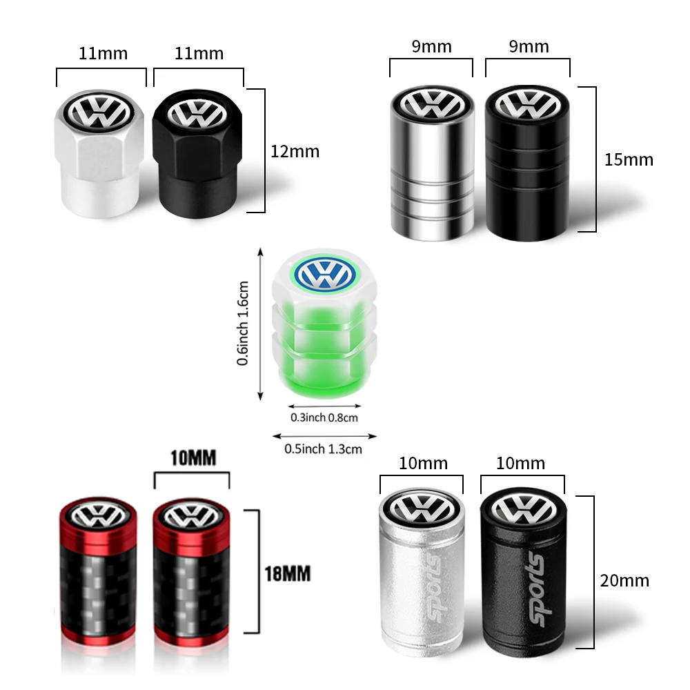 4 Stuks Metalen Autoband Ventieldopjes Tyre Wheel Stem Air Ventiel Cover Voor Volkswagen Vw R RLINE GTI Golf Blue motion Polo Tiguan Touare