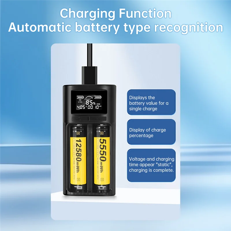 

Интеллектуальное зарядное устройство с цифровым дисплеем AT82-LCD для литий-ион-металлогических аккумуляторов 18650, 21700, 21700, с подключением Type-C
