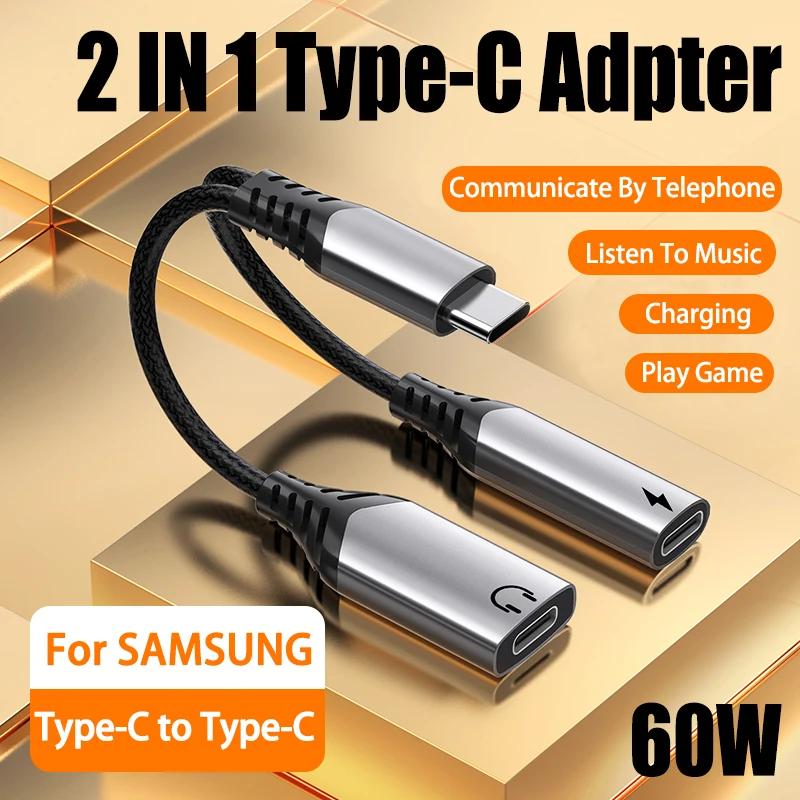 2 IN 1 USB C To Type C 3.5MM OTG Headphone Jack AUX Audio DAC Adapter for iPhone 15 Samsung Huawei Xiaomi Fast Charger Converter