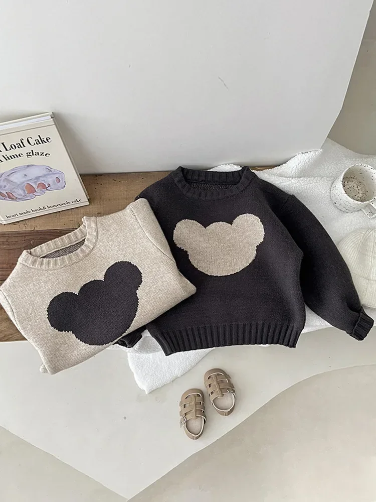 Autumn New Baby Long Sleeve Knit Sweater Infant Boy Cute Cartoon Sweater Toddler Girl Bear Knitted Tops Kids Clothes