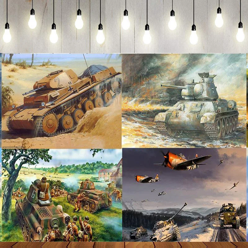 Tank Car Photography King Of The Land Backdrop Armored Vehicle Soldier Background Banner Decoration Happy Birthday Party